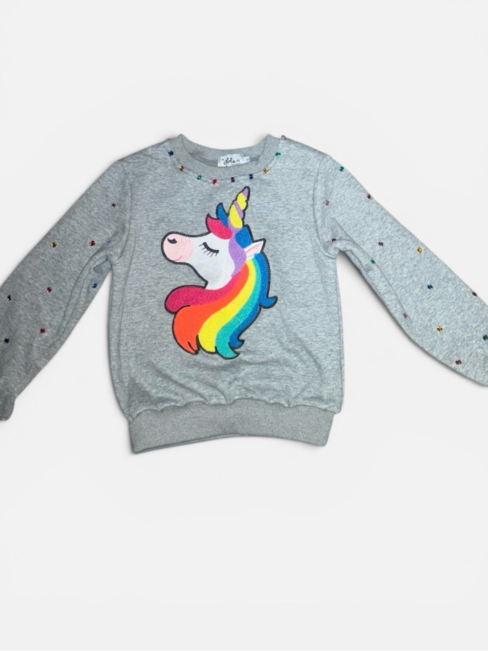 Lola and the Boys HAPPY UNICORN RAINBOW GEM SET Grey Sweatshirt & Leggings Set - Picture 13 of 14